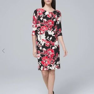 White House Black Market Draped Neck Floral Sheath Dress Size 8